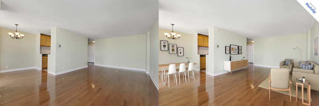 Before and after virtual staging by PhotoUp